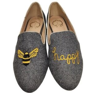 C. Wonder Gray Playbee Fabric Bee Happy Embroidered Flats Women's 9 EUC